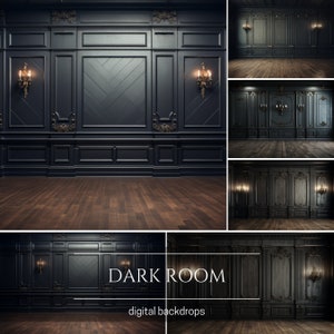 Dark Paneled Room Digital Backdrops for Composite Photography, Maternity Backdrop Overlays, Studio Backdrop Overlays, Photoshop Overlays