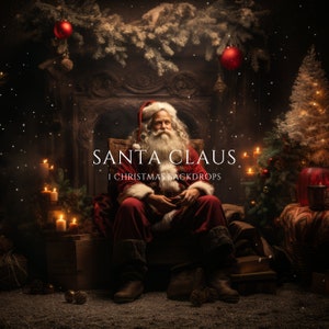 Santa Claus Christmas Digital Backdrop for Composite Photography, Fairy Lights, Photo Studio Backdrop