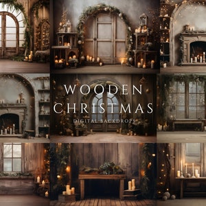 Wooden Christmas Digital Backdrops for Composite Photography, Photo Studio Backdrops, Photoshop Overlays