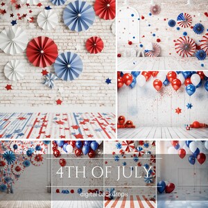 4th of July Digital Backdrops, Stars and Stripes Decor, Studio Photo backdrops, Photoshop Overlays, Balloon Backdrop
