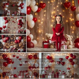 Cenários digitais de ursinho de pelúcia Valentine para fotografia composta, sobreposições de cenário de estúdio infantil, texturas de belas artes, sobreposições de Photoshop