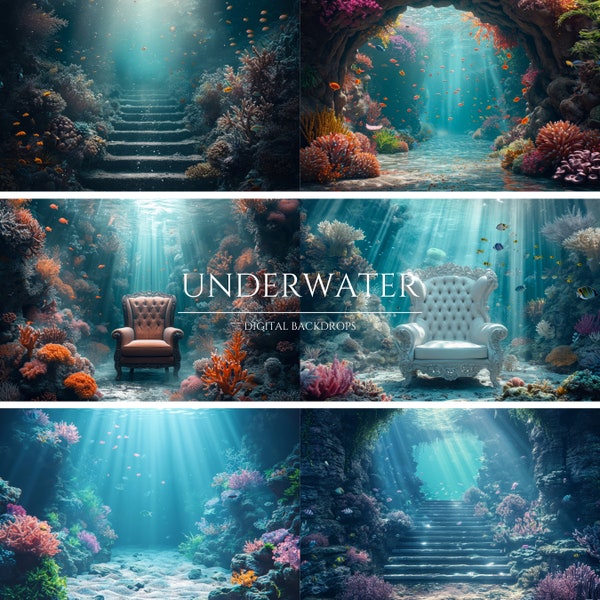 Underwater Fantasy Digital Backdrops for Composite Photography, Children Photography Digital Background, Photoshop Overlays