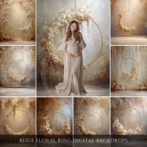 Beige Floral Ring Backdrop Overlays Maternity Digital Backdrop Floral Hoop Photoshop Background Composite Photography Digital Photo Props
