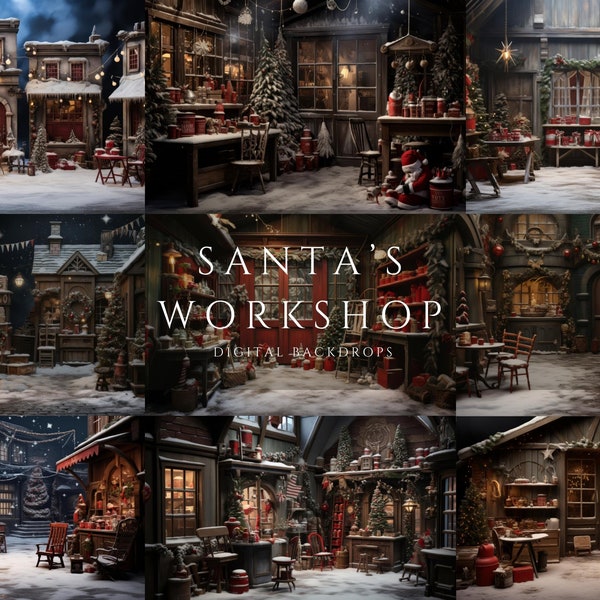 Santa's Workshop Kerst digitale achtergronden voor composietfotografie, fotostudio-achtergronden