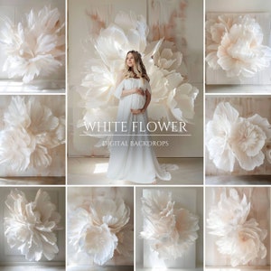 White Floral Digital Backdrop: Maternity & Newborn Photography (JPG)