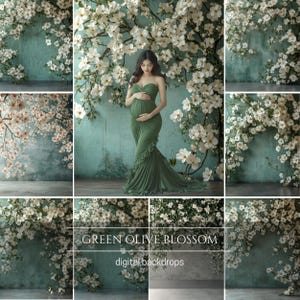 Olive Green Florals Digital Backdrops, Maternity Backdrop Overlays, Studio Backdrop Overlays, Fine Art Textures, Photoshop Overlays