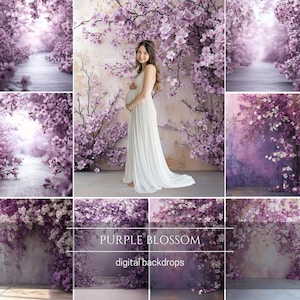 Purple Blossom Floral Digital Backdrops, Studio Backdrop Overlays, Maternity Backdrop Overlays, Photoshop Overlays, Composite Photography