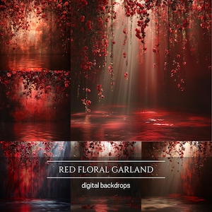 Red Floral Garland Digital Backdrop: Valentine Photography (Digital Download)