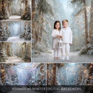 Whimsical Winter Forest Scene Digital Backdrops for Composite Photography, Photo Studio Backdrops, Fairy Lights, Photoshop Overlays