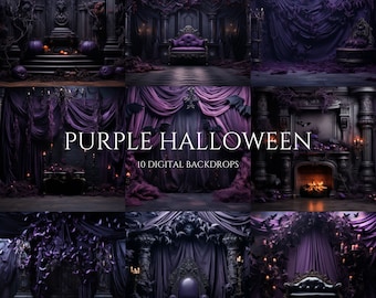 Purple Halloween Digital Backdrops, Pumpkins Backdrops, Composite Digital Background, Studio Backdrop Autumn