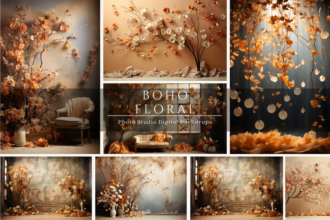 New Boho Floral Digital Backdrops, Maternity Backdrops, Photoshop ...