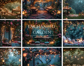 Enchanted Garden Digital Backdrops for Composite Photography, Romantic Tea Party Background, Instant Download