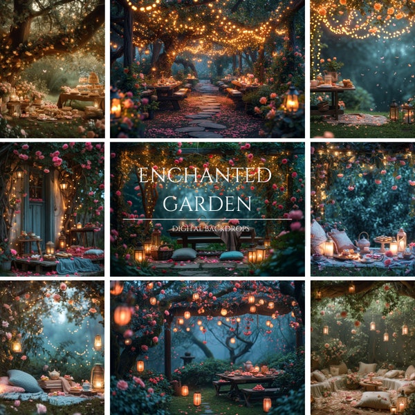Enchanted Garden Digital Backdrops for Composite Photography, Romantic Tea Party Background, Instant Download