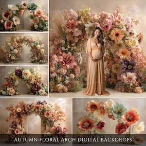Autumn Floral Arch Maternity Backdrop: Photoshop Overlays (Digital Download)