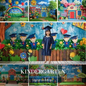 Kindergarten Graduation Digital Backdrops, Back to School Backdrops, Composite Photography, Child Photo Backgrounds