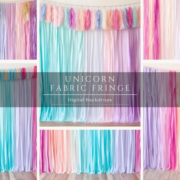 Unicorn Fabric Fringe Digital Backdrops for Composite Photography, Party Backdrops, Birthday Backdrops