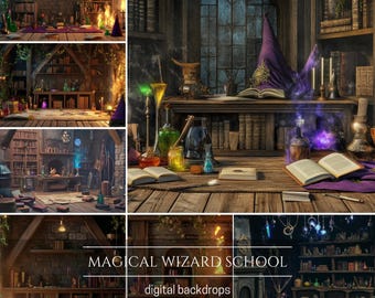 Magical Wizard School Digital Backgrounds for Composite Photography, Photoshop Overlays, Halloween backdrops, Wizard Castle Room
