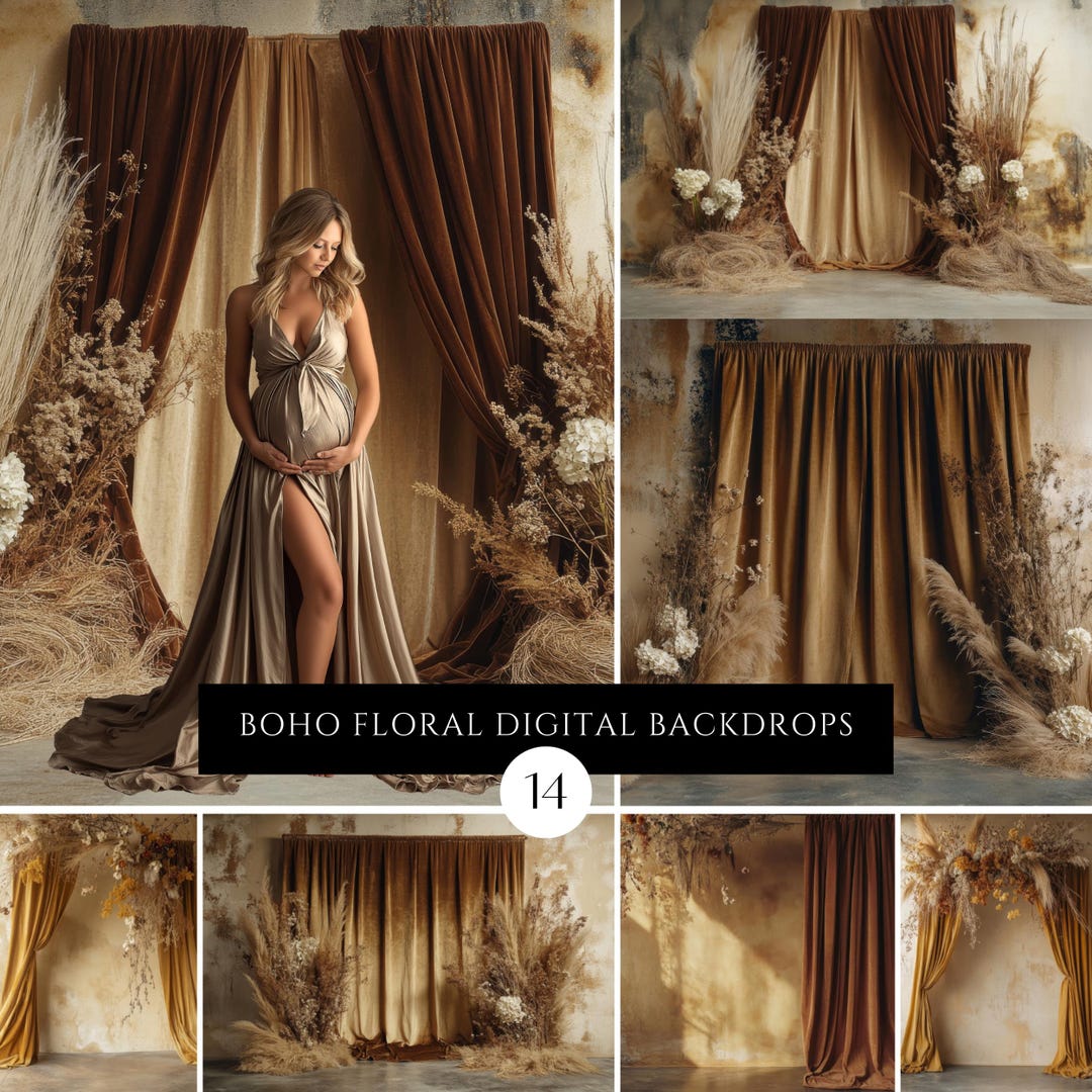 Boho Floral Photography Backdrop: Maternity & Studio Portrait Overlay ...