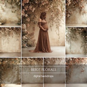 Beige Floral Digital Backdrop Overlay Maternity Backdrop Digital Floral Overlays Art Newborn Studio Backdrop for Photoshop Overlays