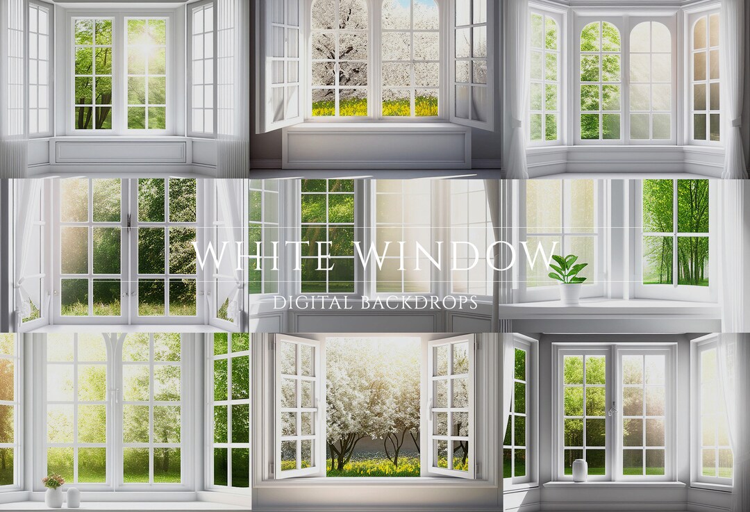 White Window Digital Backdrops, Spring Backdrop, Photoshop Overlay