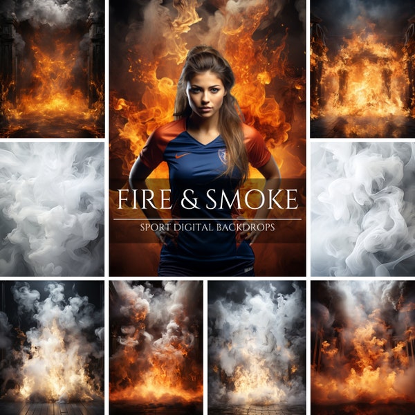 Fire and Smoke Digital Backdrops for Composite Photography, Photoshop Overlays, Studio Backdrops, Sports and Senior Background