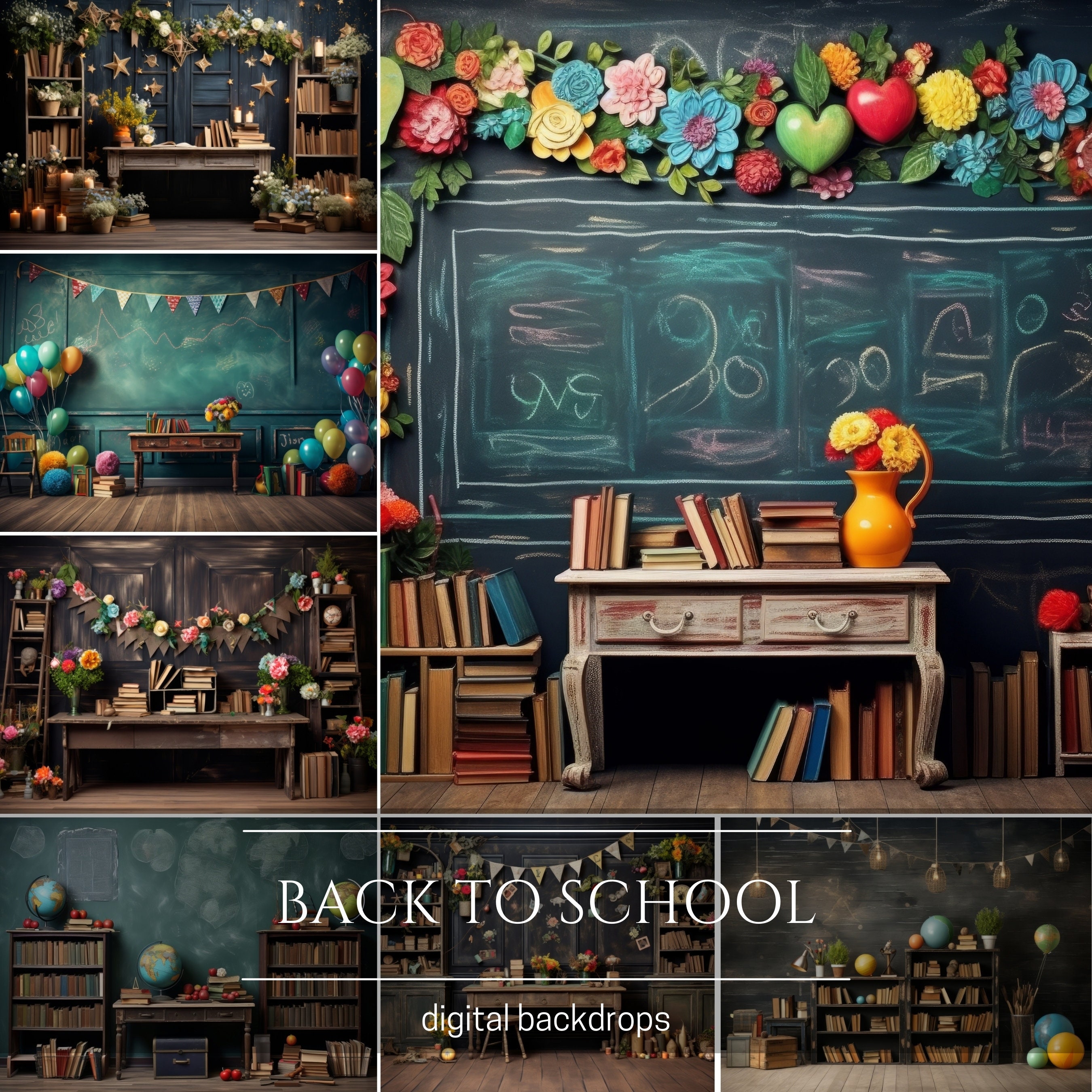 Back to School Digital Backdrops for Composite Photography, Vintage ...