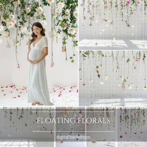 Floating Florals Maternity Digital Backdrops Overlays for Photoshop Composite Photography, Wedding Background, Digital Download