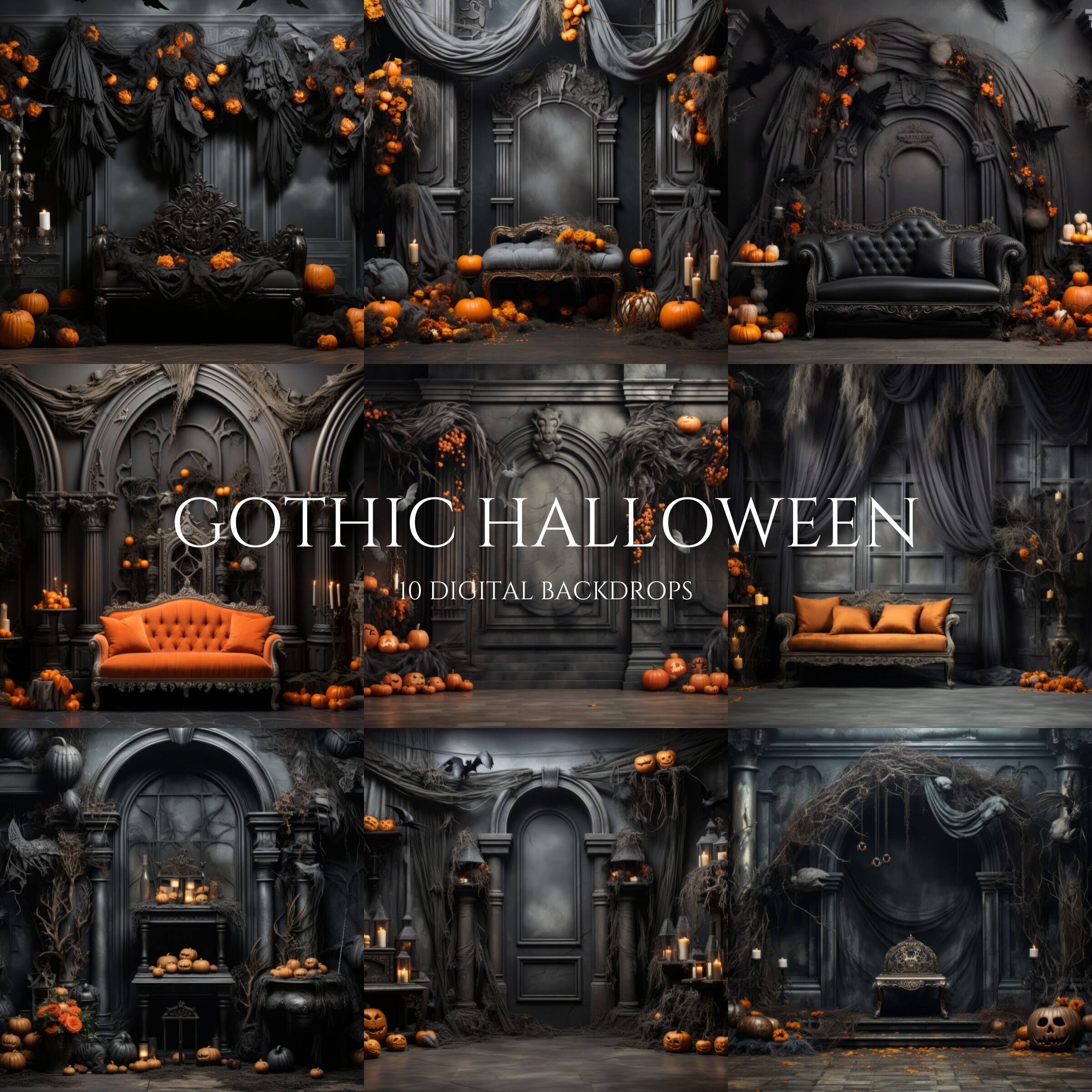 Gothic Halloween Digital Backdrops, Pumpkins Backdrops, Composite Digital Background, Studio Backdrop Autumn