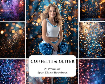 26 Confetti Glitter Sports Backgrounds: Cheerleader, Senior Poster (Digital Download)