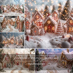 Christmas Gingerbread Village Digital Backdrop Set for Composite Photography Photoshop Overlays Holiday Background Candylane Candyland Photo
