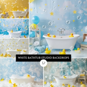 Digital bakgrund med badkar och gummiankor: Kompositfotografi för barn (JPG)