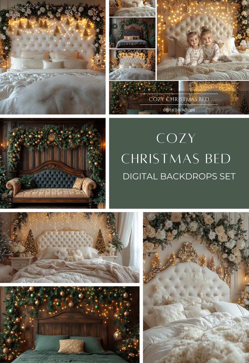 Cozy Christmas Bed Studio Backdrops Overlays for Composite Photography