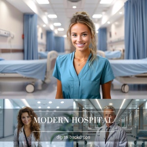 Modern Hospital Lobby and Room Digital Backdrops for Business Headshots and Doctor Portrait, Soft Blur Background, Nurse Resume Photo