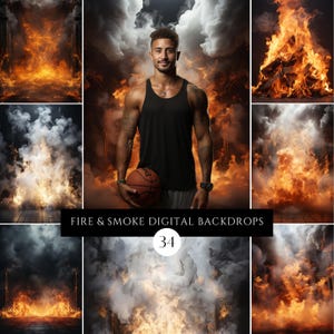 Fire and Smoke Digital Backdrops: Sports Photography Overlays (Digital Download)