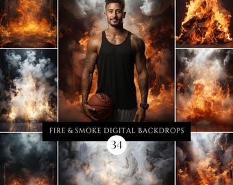 Fire and Smoke Digital Backdrops: Sports Photography Overlays (Digital Download)