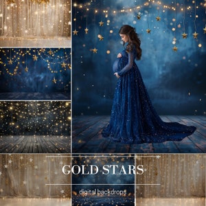 23 Gold Stars and Bokeh and Glitter Maternity Backdrop Overlays for Composite Photography, Fairy Lights Photoshop Effect, Fantasy Background