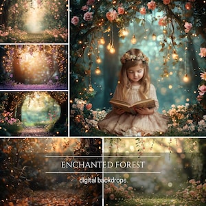Enchanted Forest Digital Backdrops Studio Backdrop, Children Photography Digital Background, Photoshop Overlays