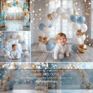 Blue Balloon Arch Digital Backdrop: Birthday Party, Graduation (Digital Download)