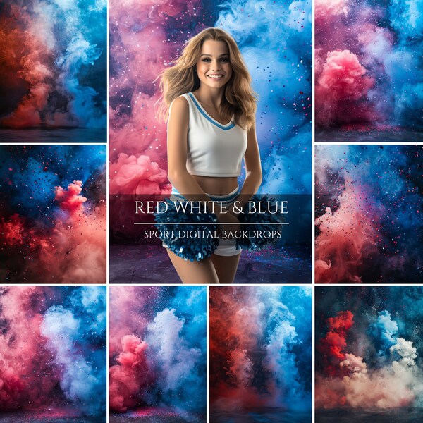 Red White and Blue Sports Digital Backdrops for Composite Photography, Smoke Backdrops, Patriotic Backgrounds, Player Poster