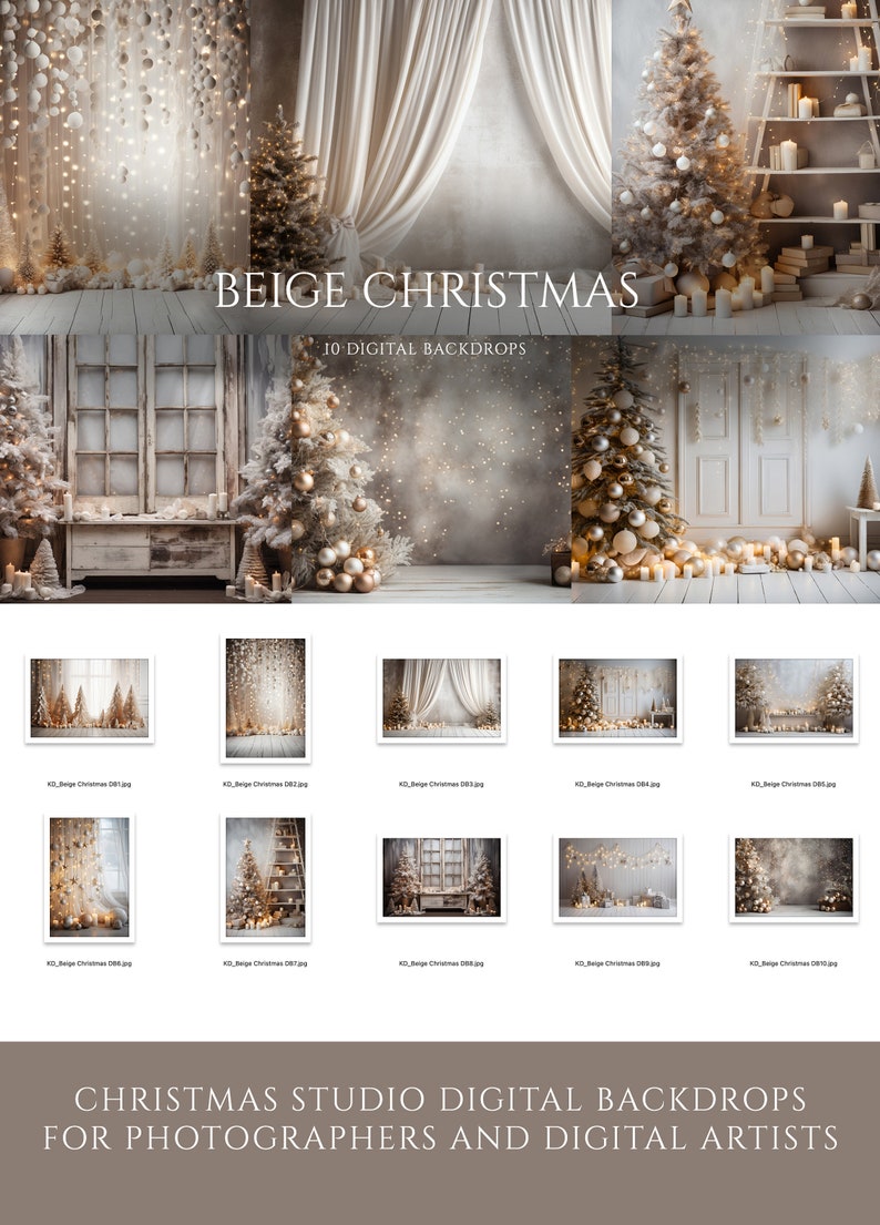 Beige Christmas Digital Backdrops Photo Studio Backdrops Etsy