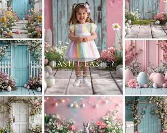30 Pastel Easter Spring Digital Backdrops for Composite Photography, Floral Studio Backdrop, Pastel Easter Eggs, Wooden Backdrops