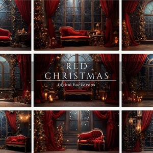 Red Christmas Digital Backdrops for Composite Photography, Christmas Magic, Photoshop Overlays