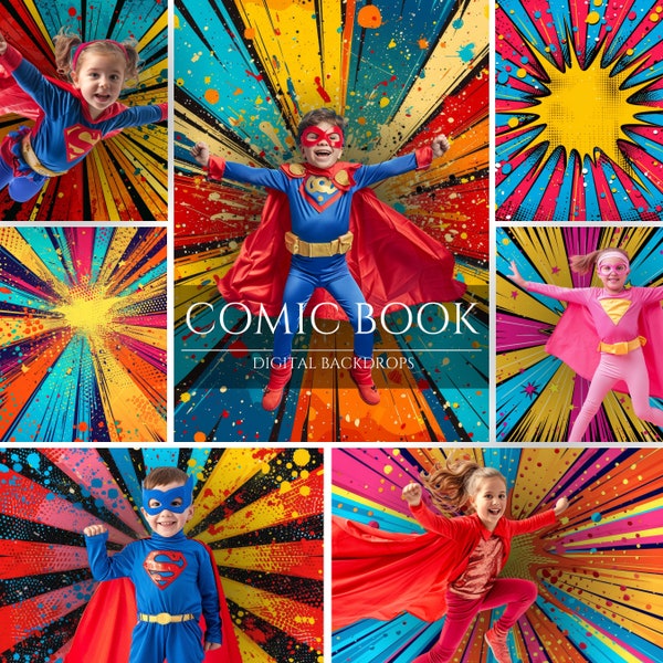 Comic Book Art Superhero Digital Backdrops for Composite Photography, Pop art wallpaper, Instant Download