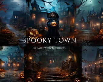 Spooky Town Halloween Digital Backdrops, Pumpkins Backdrops, Composite Digital Background, Studio Backdrop Autumn