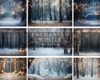 Enchanted Winter Forest Digital Backdrops: Photography Studio Overlays (JPG)