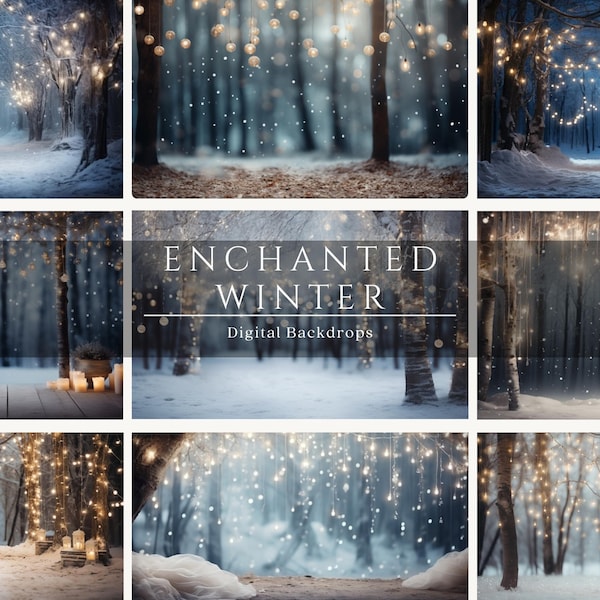 Enchanted Winter Digital Backdrops, Studio Backdrop, Childrens Photography, Digital Background, Photoshop overlays, Christmas backdrop