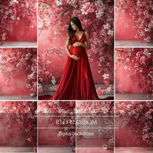 Red Blossom Floral Photography Backdrop: Maternity Studio Overlay (Digital Download)