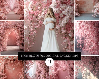 Pink Blossom Floral Photography Backdrop: Studio Maternity Overlay (Digital Download)