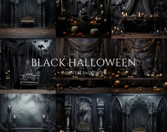 Black Halloween Digital Backdrops, Pumpkins Backdrops, Composite Digital Background, Studio Backdrop Autumn