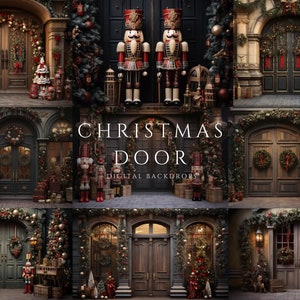 Christmas Door Digital Backdrops for Composite Photography, Photo Studio Backdrops
